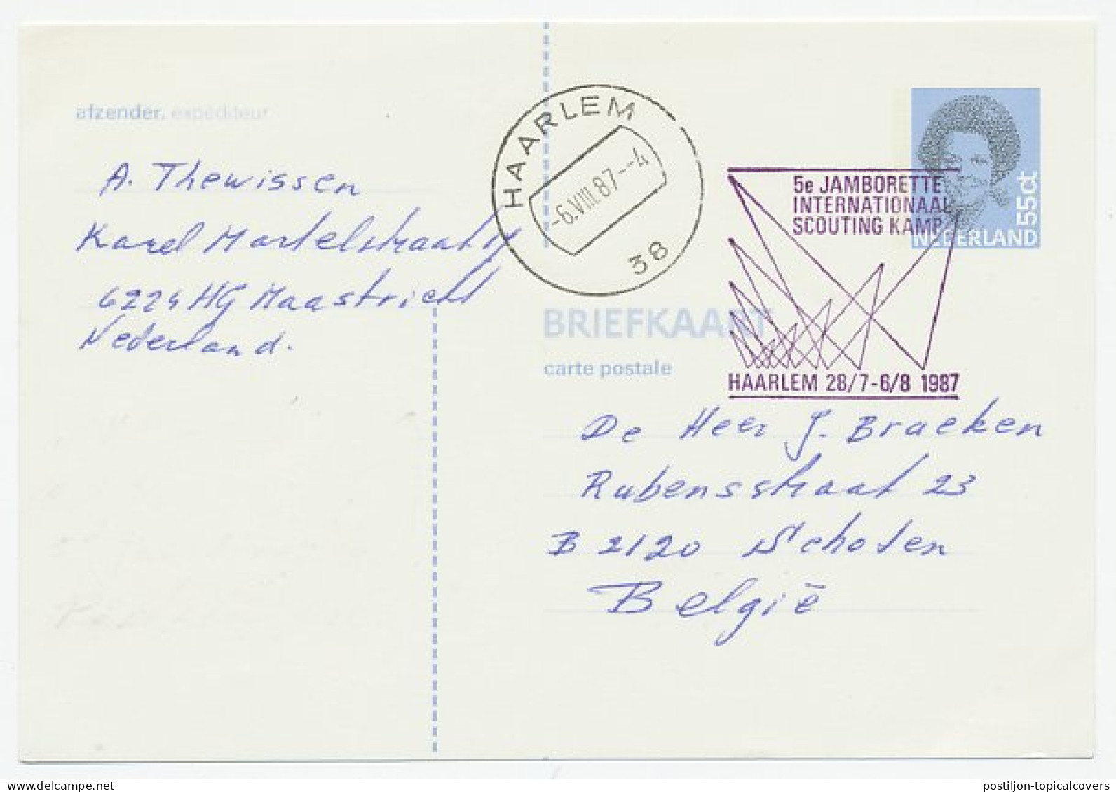 Postcard / Postmark Netherlands 1987 Jamborette - International Scouting Camp Haarlem - Altri & Non Classificati