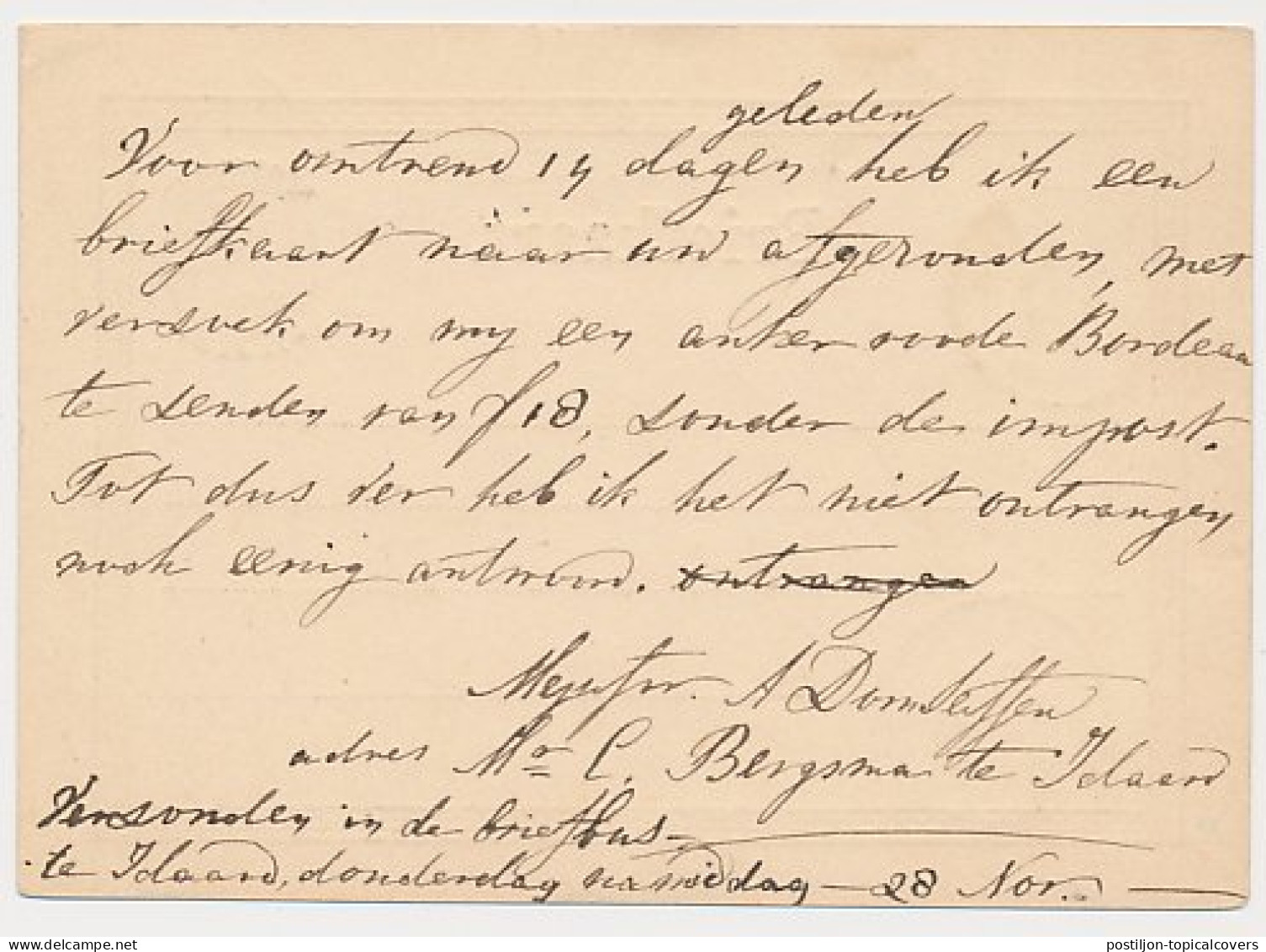 Roordahuizum - Trein Takjestempel Zutphen - Leeuwarden 1872 - Covers & Documents