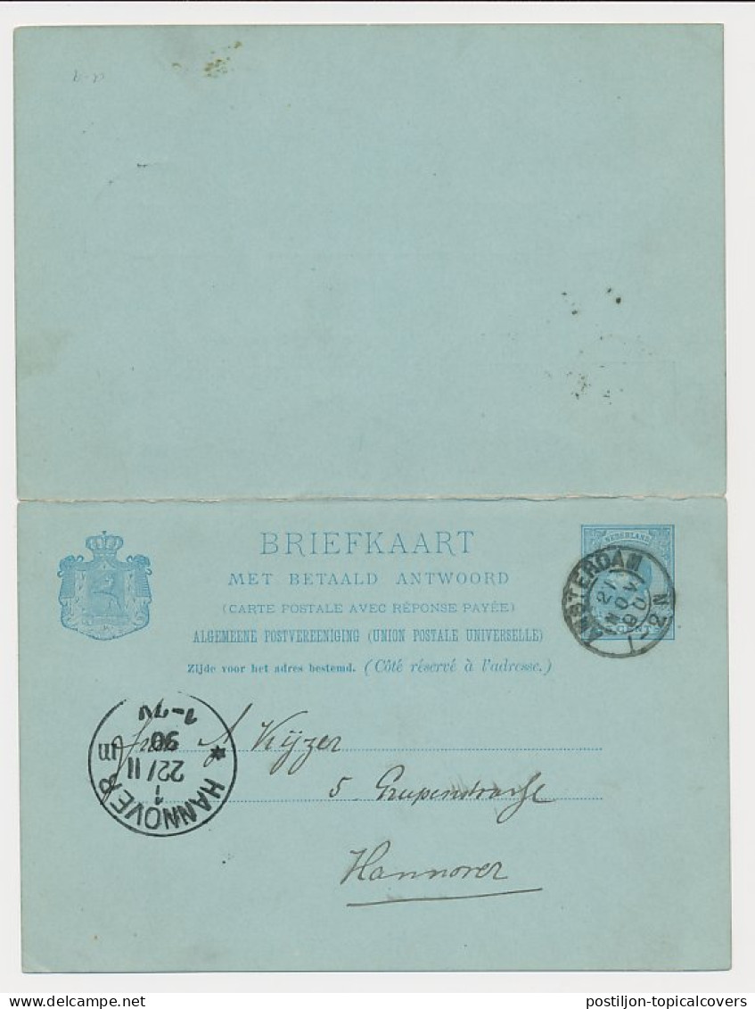 Briefkaart G. 28 Amsterdam - Hannover Duitsland 1890 - Postal Stationery