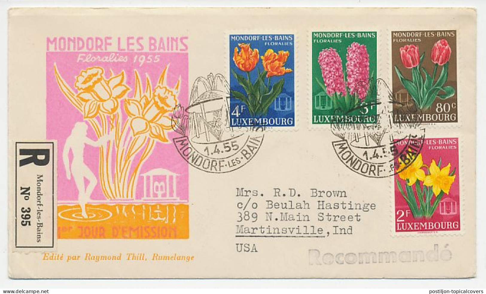 Registered Cover / Postmark Luxembourg 1955 Floralia - Flower Show - Otros & Sin Clasificación