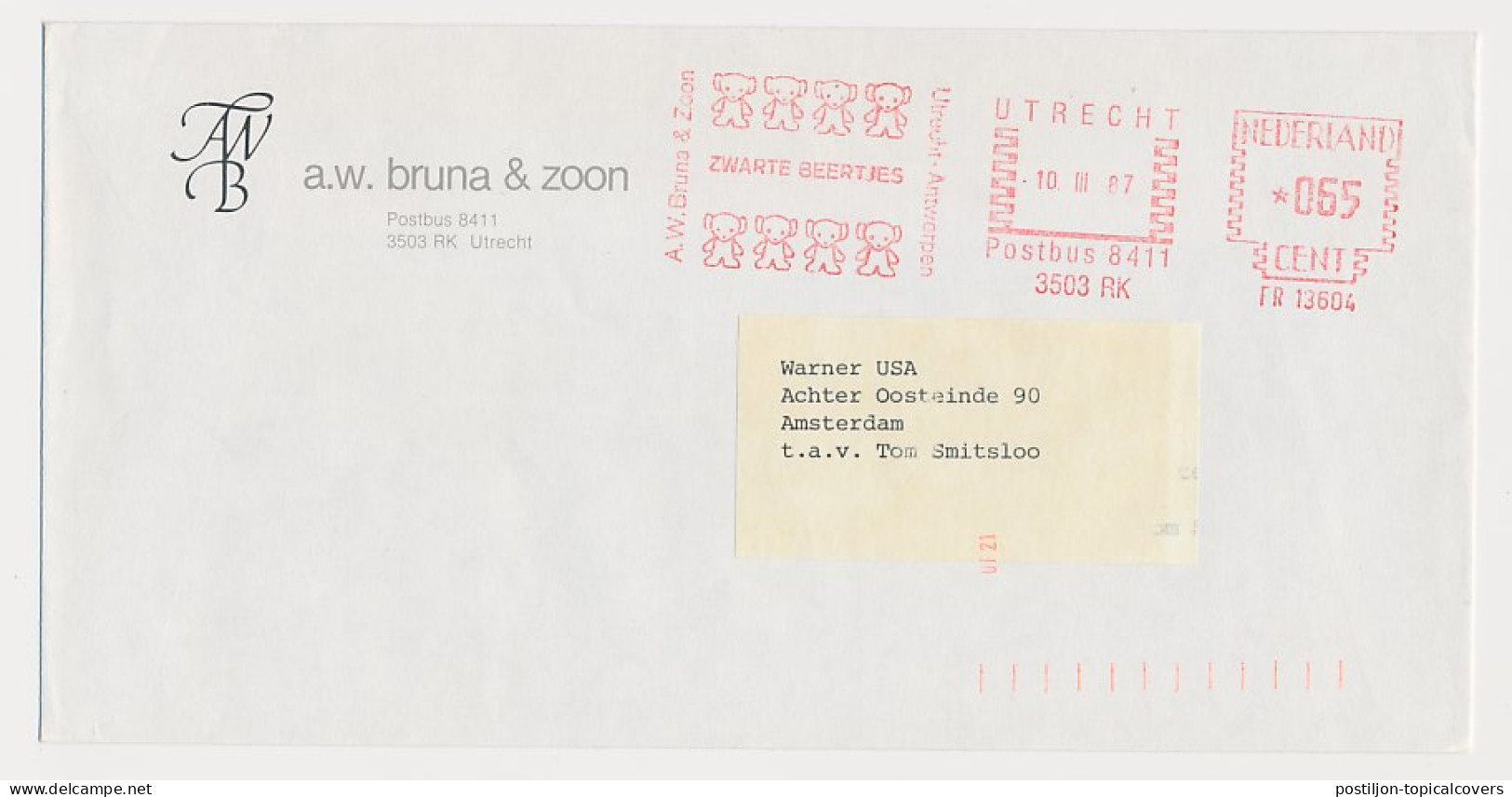 Meter Cover Netherlands 1967 Bruna - Black Bears - Publisher - Non Classés