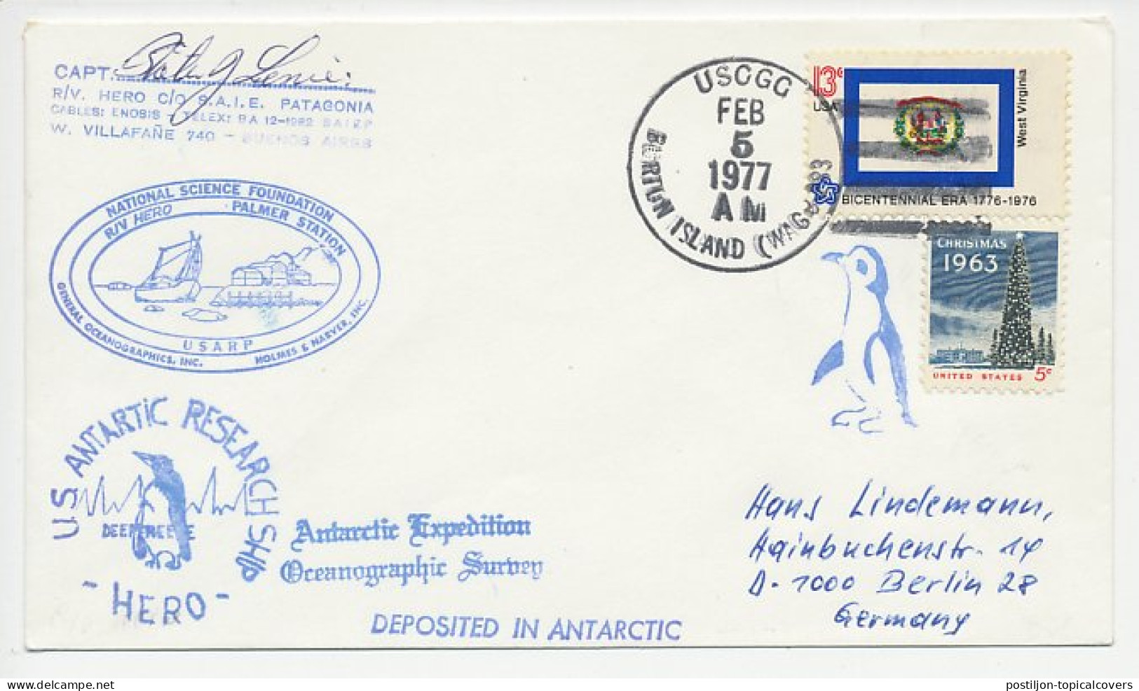 Cover / Postmark / Cachet USA 1977 US Antarctic Research Expedition - Penguin - Expediciones árticas