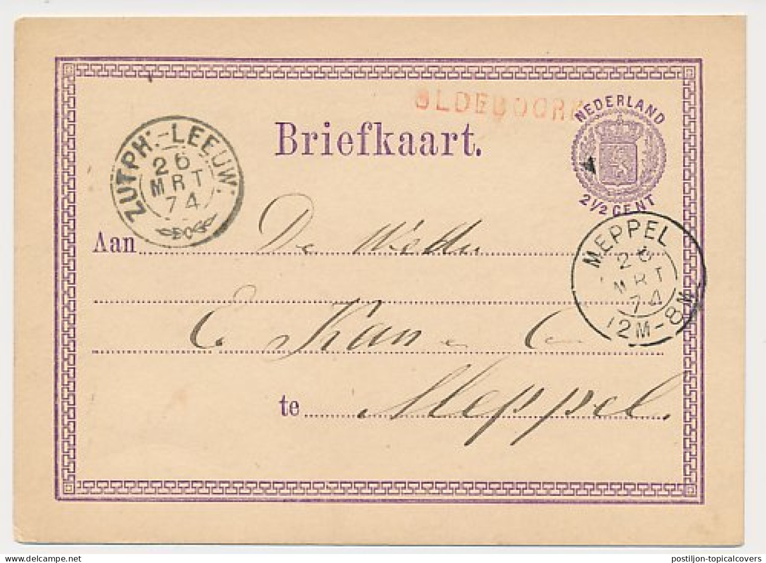 Oldeboorn - Trein Takjestempel Zutphen - Leeuwarden 1874 - Storia Postale