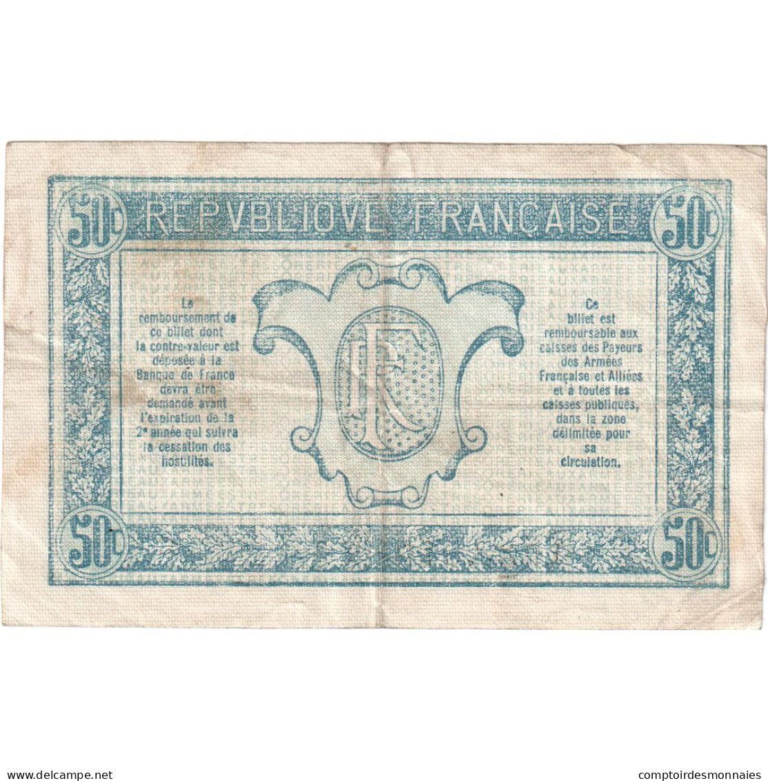 France, 50 Centimes, 1917, Q.938.618, TB, Fayette:VF01.06 - 1917-1919 Army Treasury