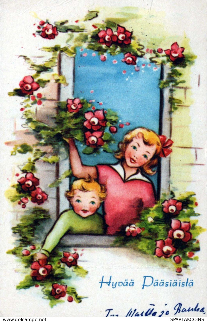 OSTERN KINDER EI Vintage Ansichtskarte Postkarte CPA #PKE226.DE - Easter
