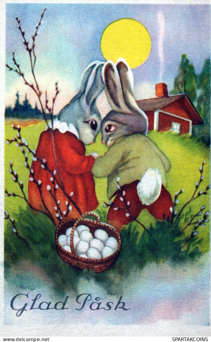 OSTERN KANINCHEN EI Vintage Ansichtskarte Postkarte CPA #PKE288.DE - Easter