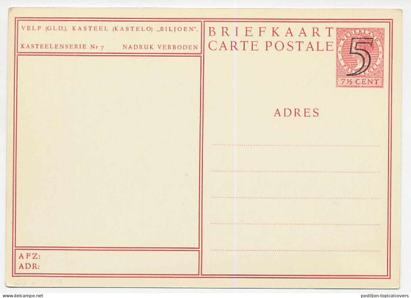 Postal Stationery Netherlands 1946 Castle - Velp - Castelli