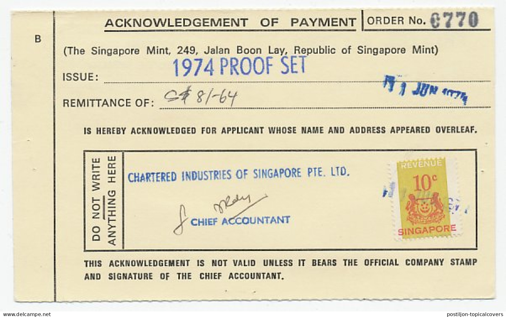 Fiscal / Revenue Singapore 1974  - Other & Unclassified