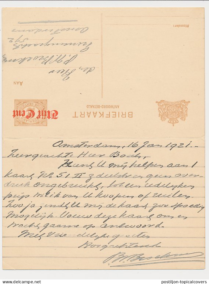 Briefkaart G. 108 I Amsterdam - Tiel 1921 - Ganzsachen