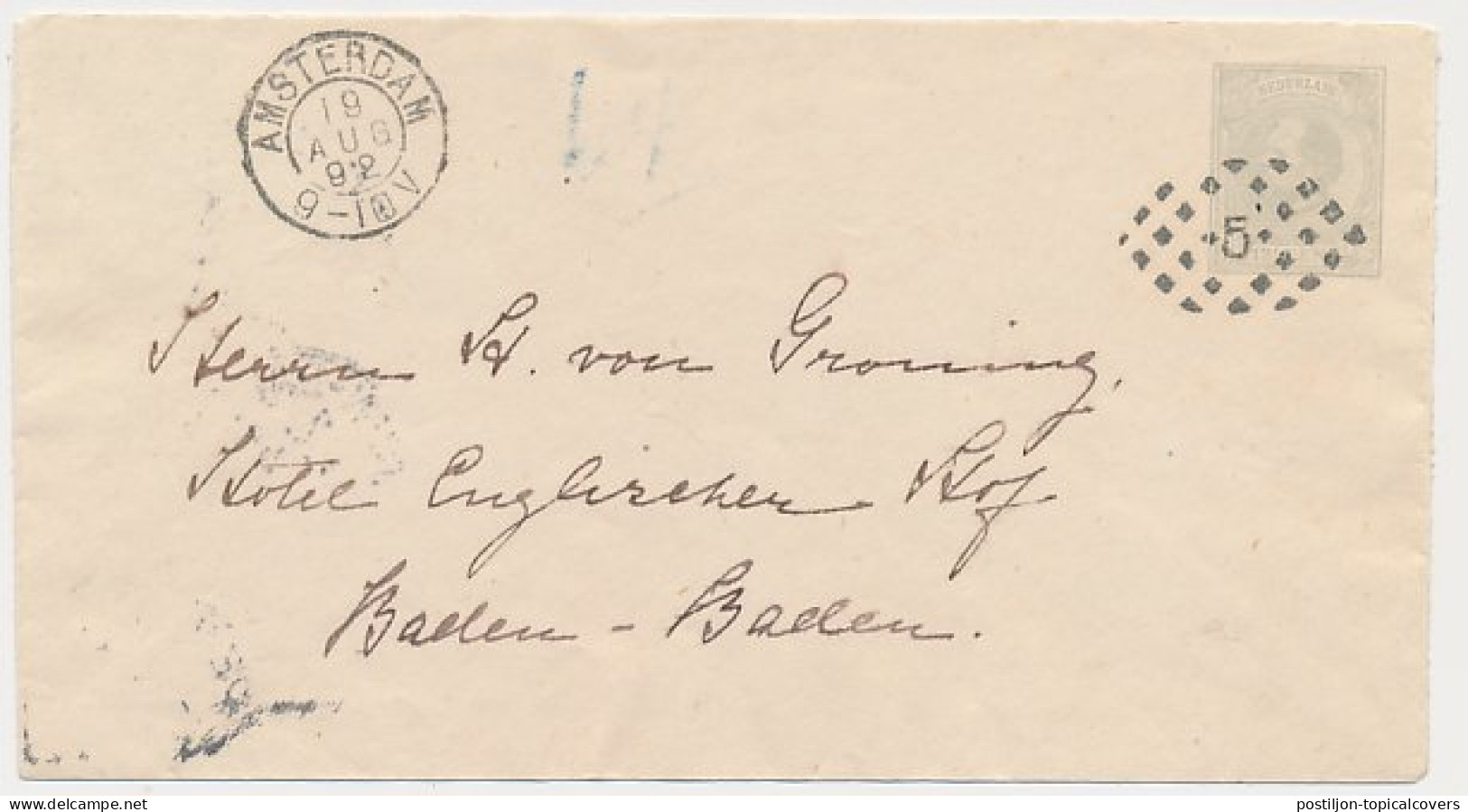 Envelop G. Amsterdam - Duitsland 1892 - Postwaardestukken
