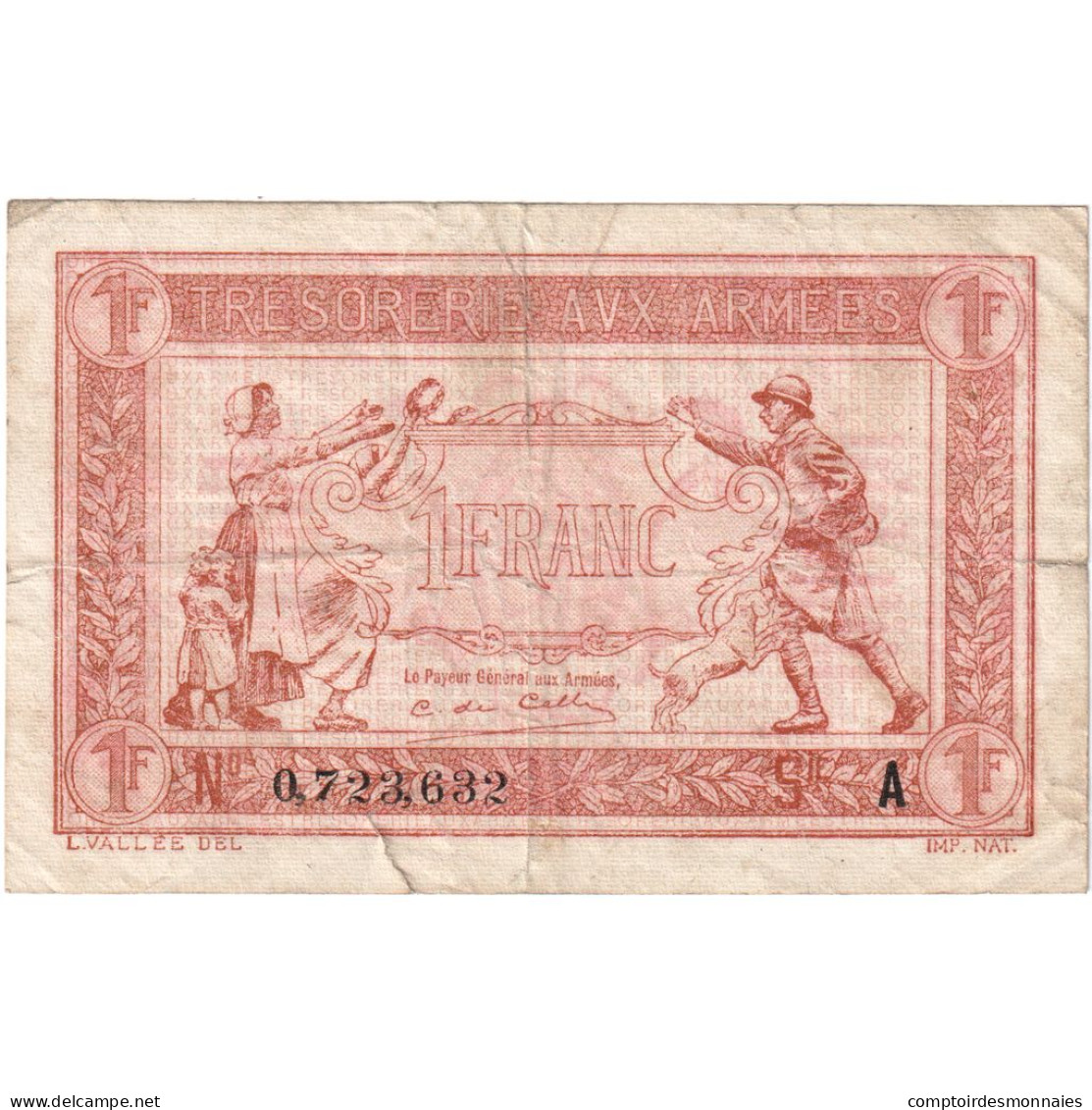 France, 1 Franc, 1917, O.723.632, TB+ - 1917-1919 Army Treasury