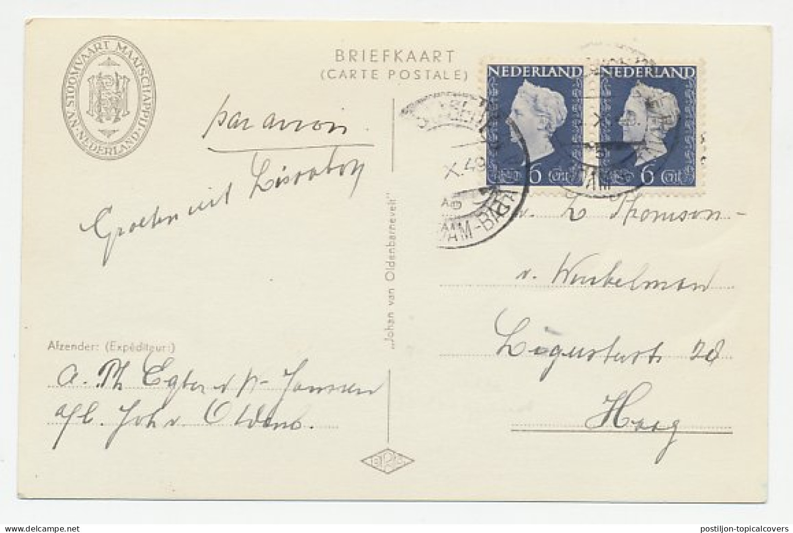 Prentbriefkaart SMN - M.S. Johan Van Oldenbarnevelt - Ganzsachen