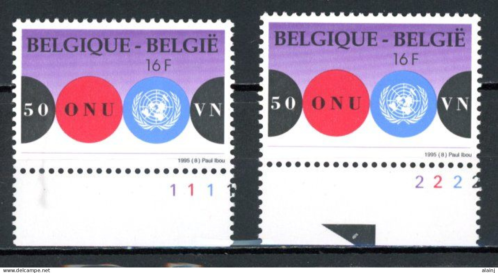 BE  2601  XX   ----  Cinquantenaire De L'O.N.U.   --  N° De Planche 1 Et 2 - 1991-2000