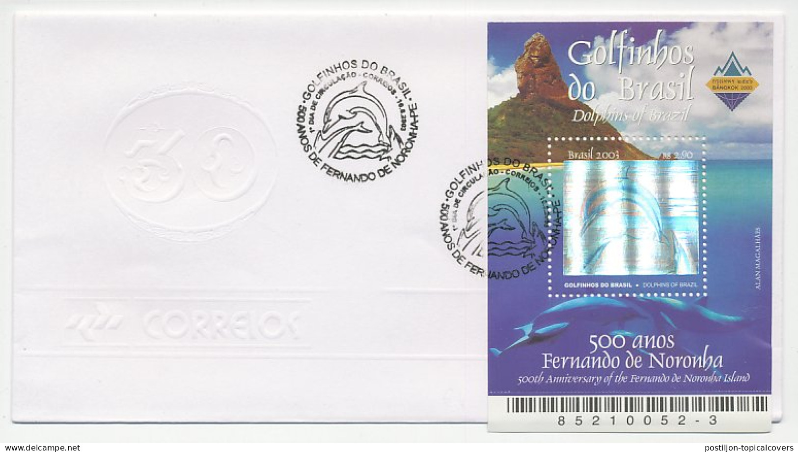 Cover / Postmark Brazil 2003 Dolphin  - Autres & Non Classés