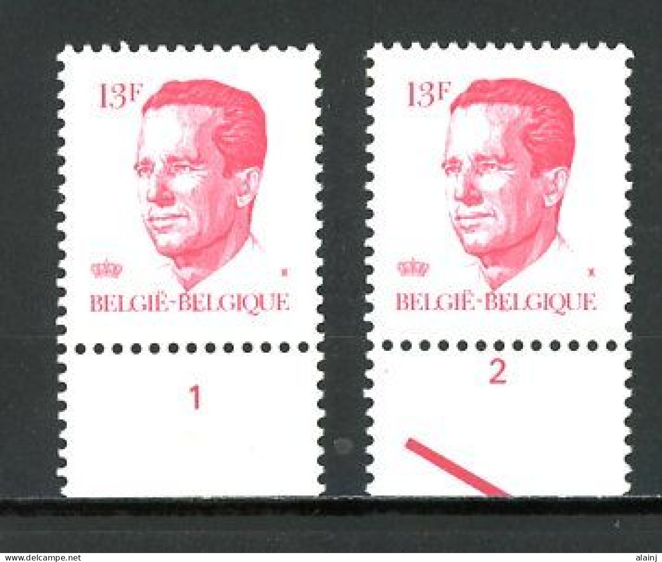 BE  2203  XX   ----  Roi Baudouin Type Velghe  --  N° De Planche 1 Et 2  --  Papier P5 Verdâtre - 1981-1990