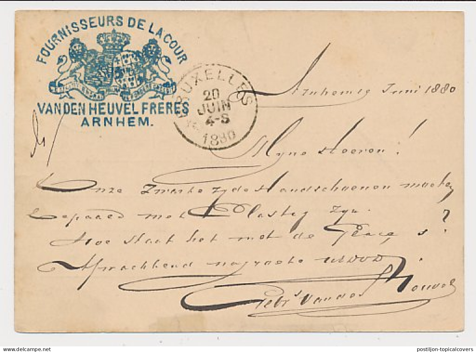 Briefkaart Arnhem 1880 - Fournisseurs De La Cour - Ohne Zuordnung