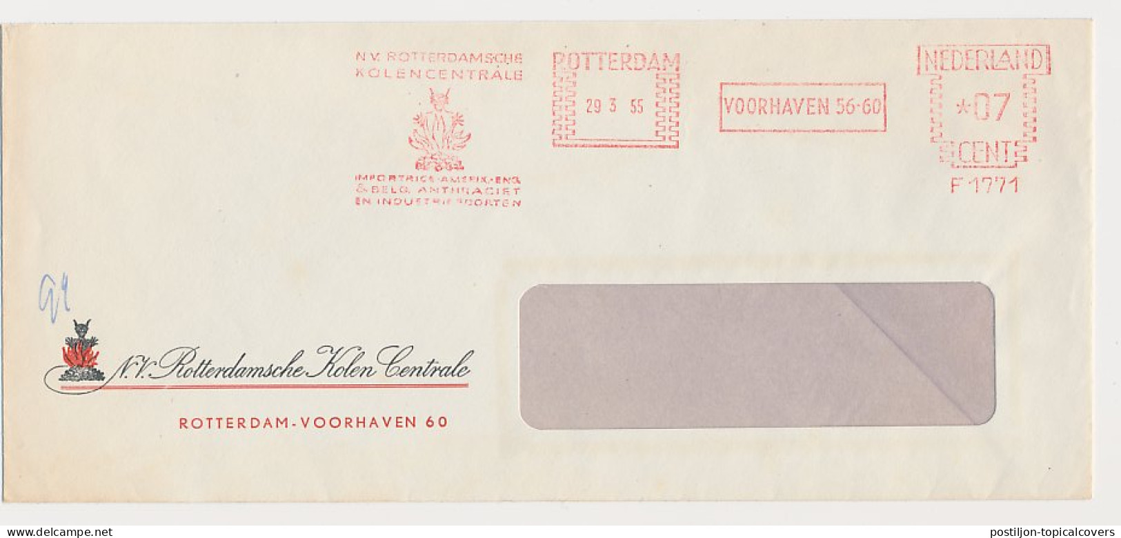 Meter Cover Netherlands 1955 Devil - Coal - Rotterdam - Other & Unclassified