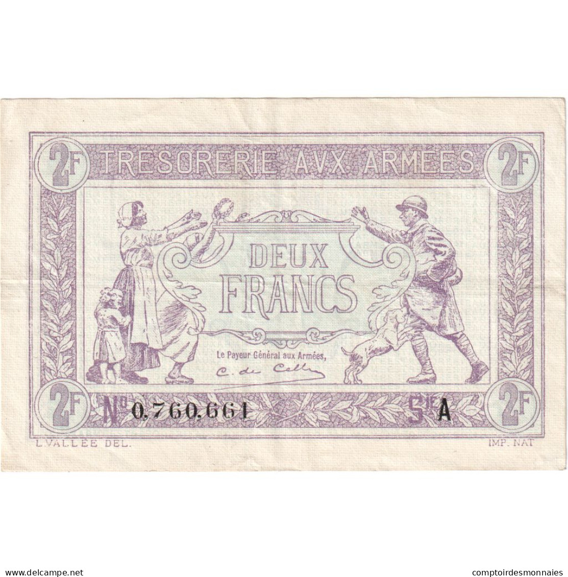 France, 2 Francs, 1917-1919 Army Treasury, O.760.661, TTB - 1917-1919 Tesoreria Delle Armate