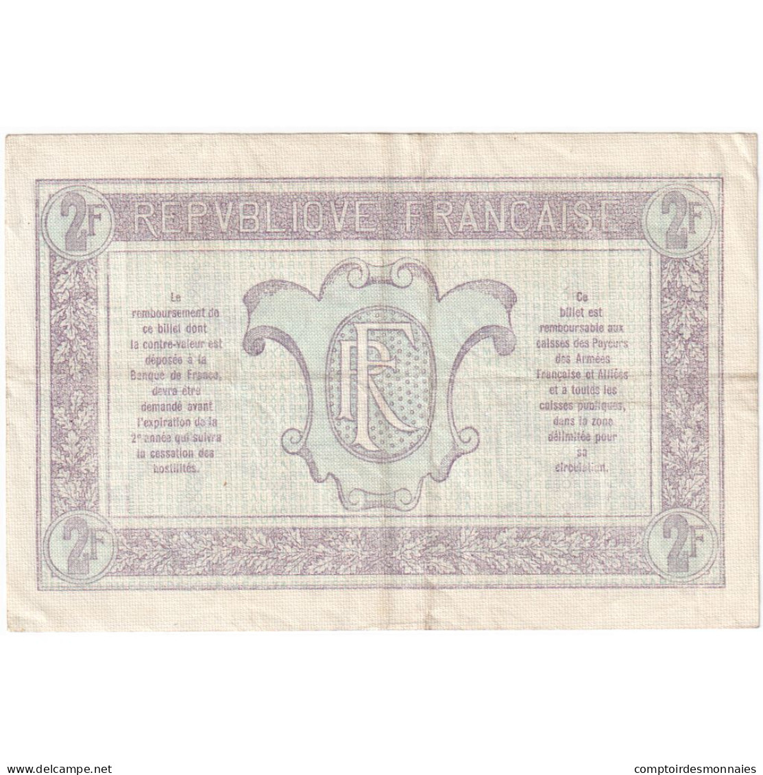France, 2 Francs, 1917-1919 Army Treasury, O.760.661, TTB - 1917-1919 Army Treasury