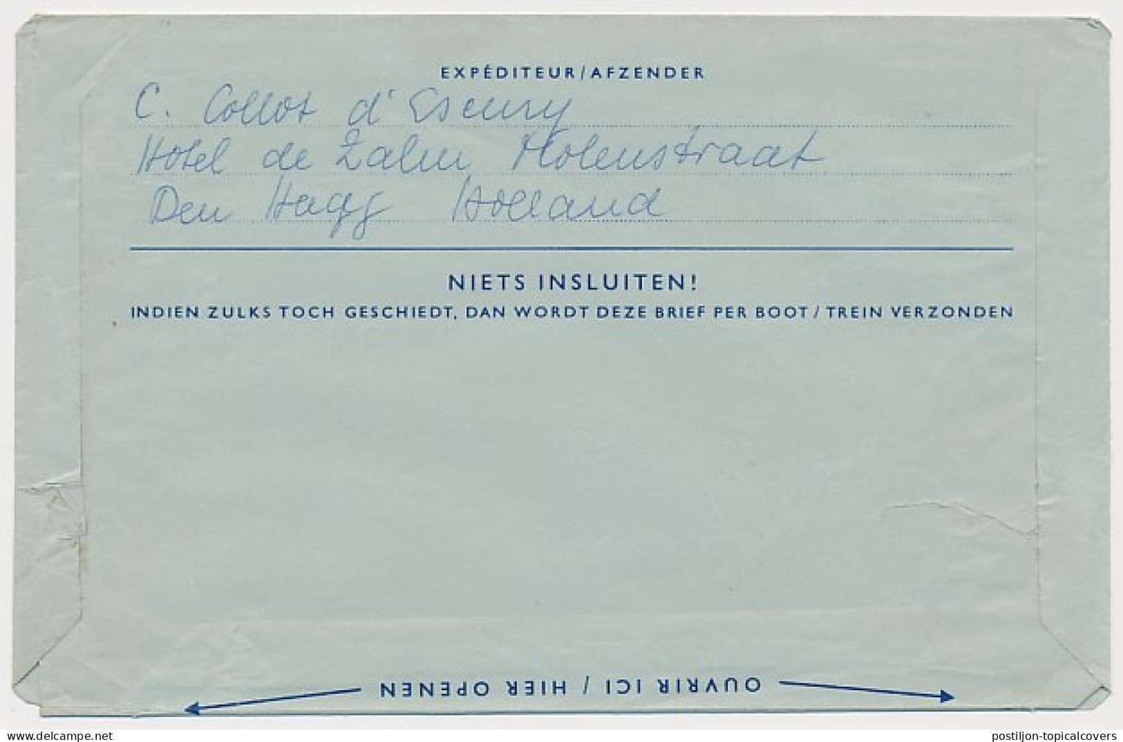 Luchtpostblad G. 10 Den Haag - Zurich Zwitserland 1960 - Postwaardestukken