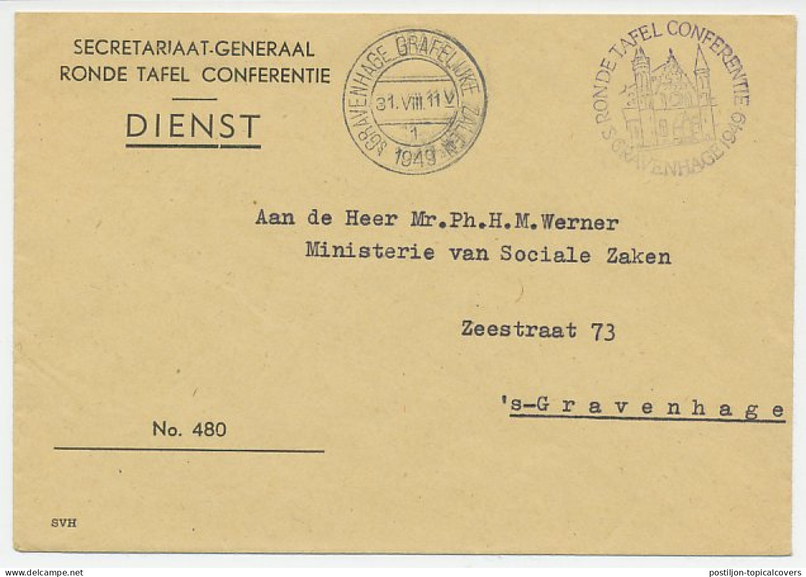 Service Cover / Postmark Netherlands 1949 Dutch - Indonesian Round Table Conference 1949 - Unclassified