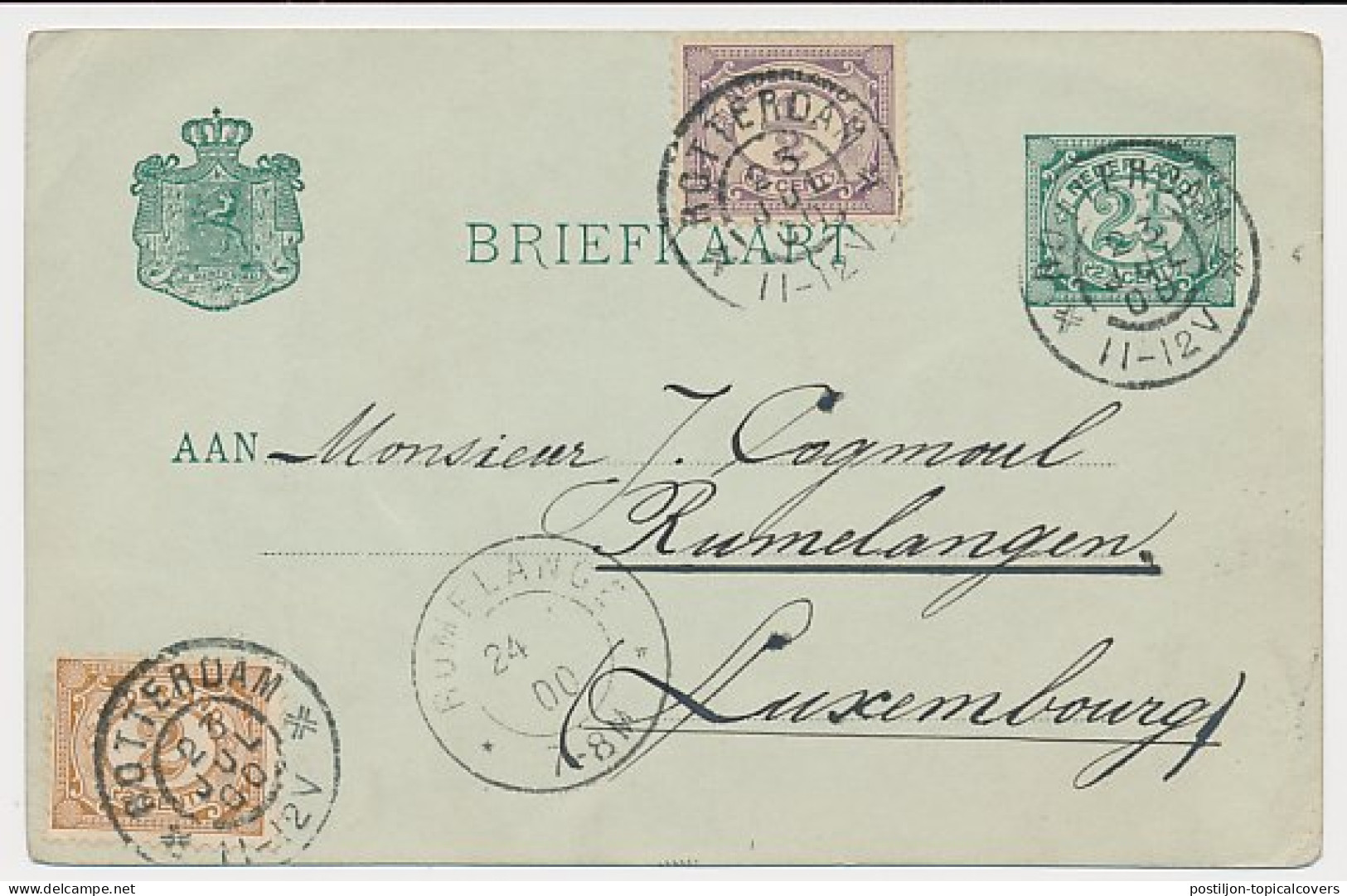 Briefkaart G. 51/ Bijfrankering Rotterdam - Luxemburg 1900 - Postal Stationery