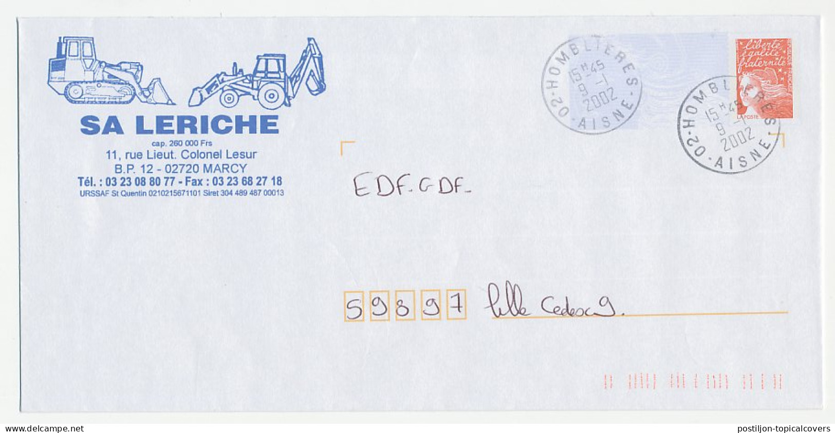 Postal Stationery / PAP France 2002 Excavator - Bulldozer - Autres & Non Classés