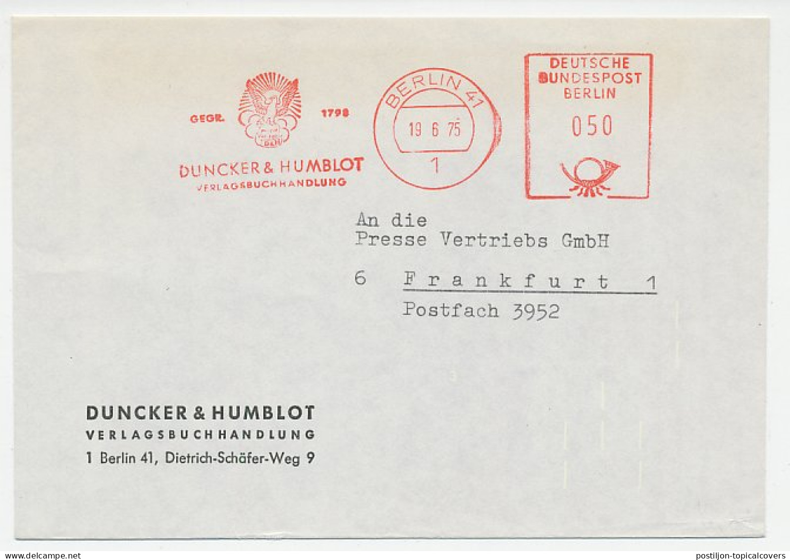 Meter Cover Germany 1975 Bird - Eagle - Vincit Veritas - Truth Conquers - Altri & Non Classificati