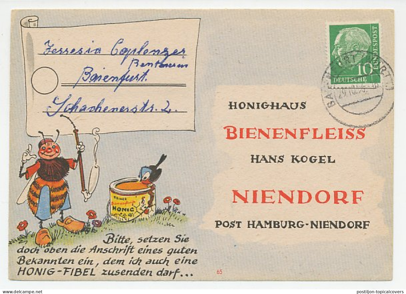 Illustrated Card Germany 1956 Bee - Honey - Pipesmoking - Altri & Non Classificati