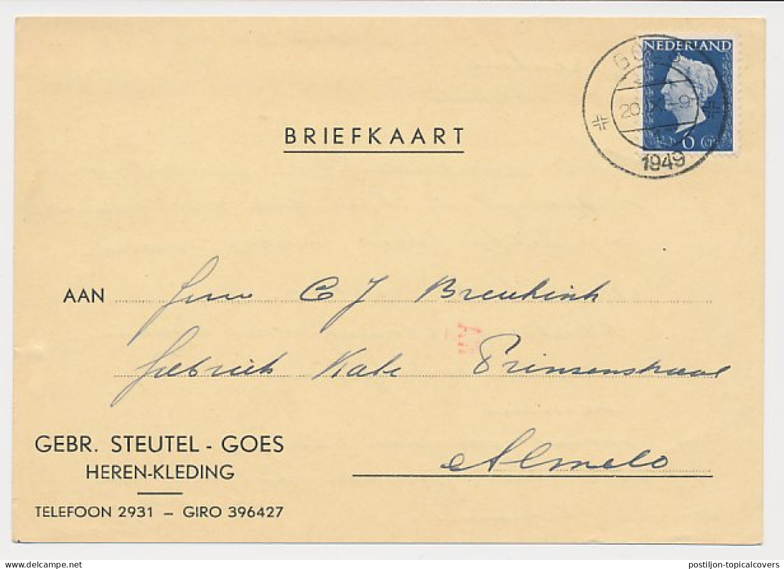 Firma Briefkaart Goes 1949 - Herenkleding - Non Classés