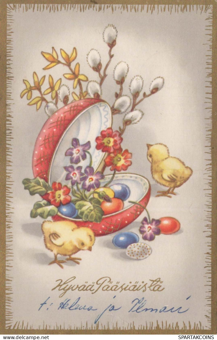 PASCUA POLLO HUEVO Vintage Tarjeta Postal CPA #PKE095.ES - Pâques