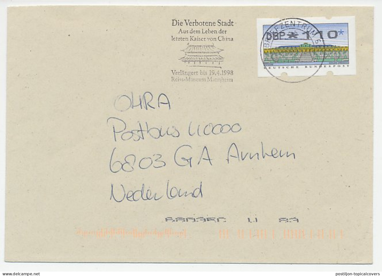 Cover / Postmark Germany 1998 Forbidden City - Last Emperor China - Other & Unclassified