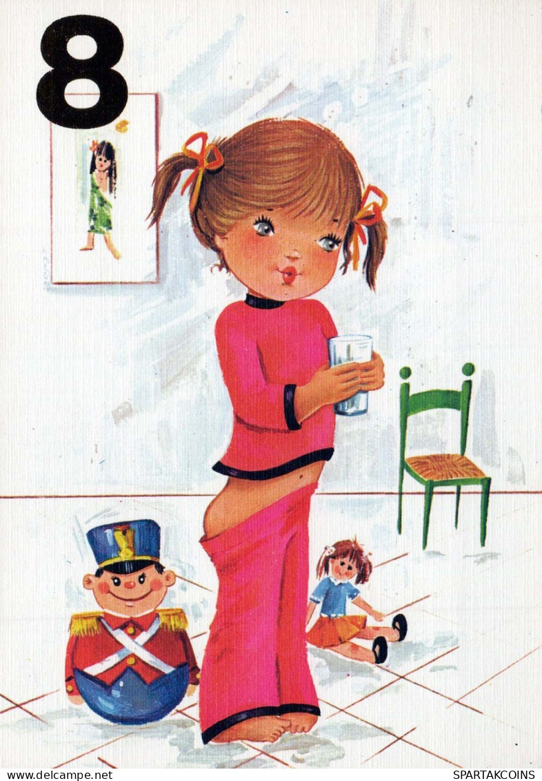 FELIZ CUMPLEAÑOS 8 Año De Edad CHICA NIÑOS Vintage Tarjeta Postal CPSM #PBT909.ES - Verjaardag