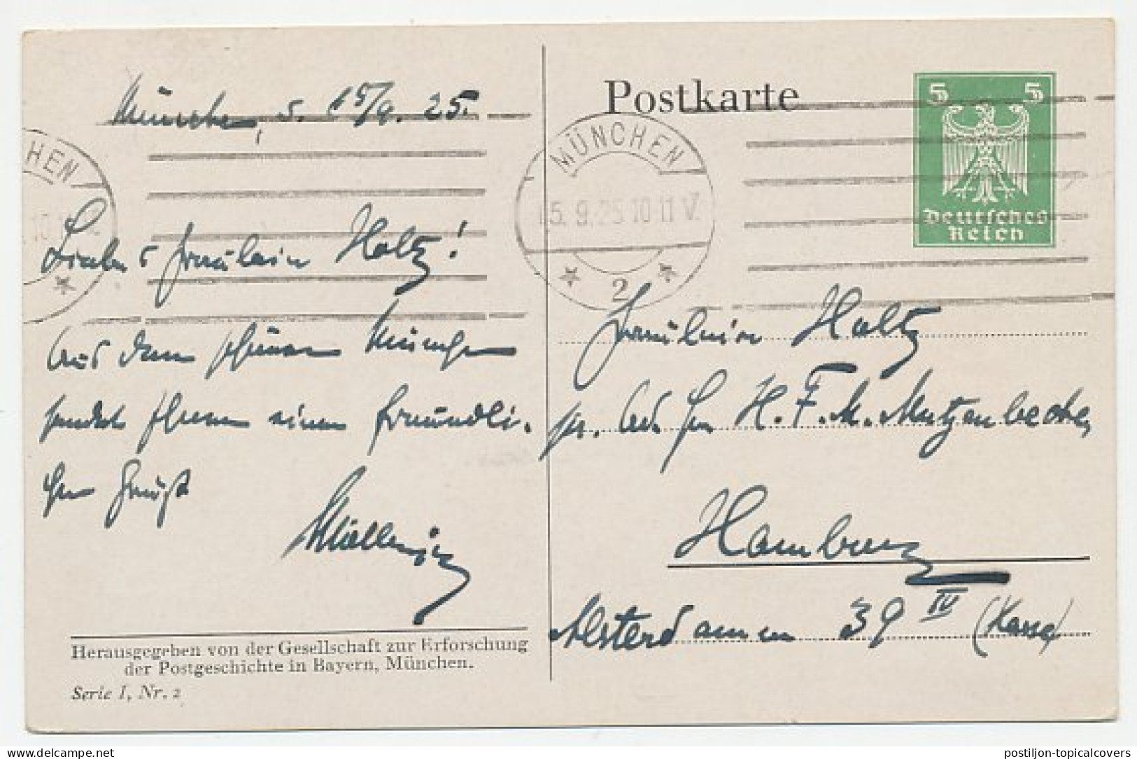Postal Stationery Germany 1925 Postman - Pipe Smoking - Autres & Non Classés