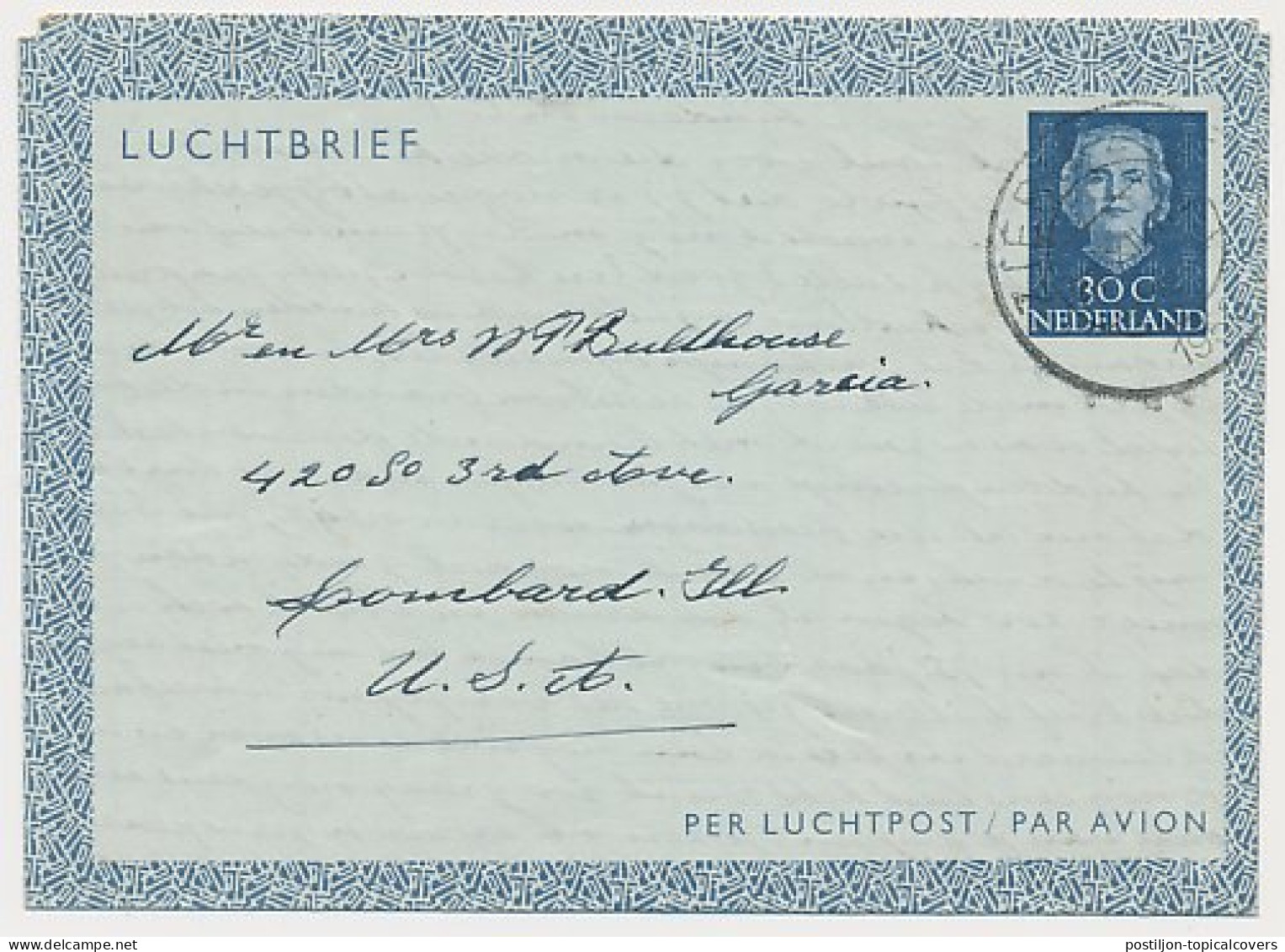 Luchtpostblad G. 3 Zierikzee - USA 1950 - Postal Stationery