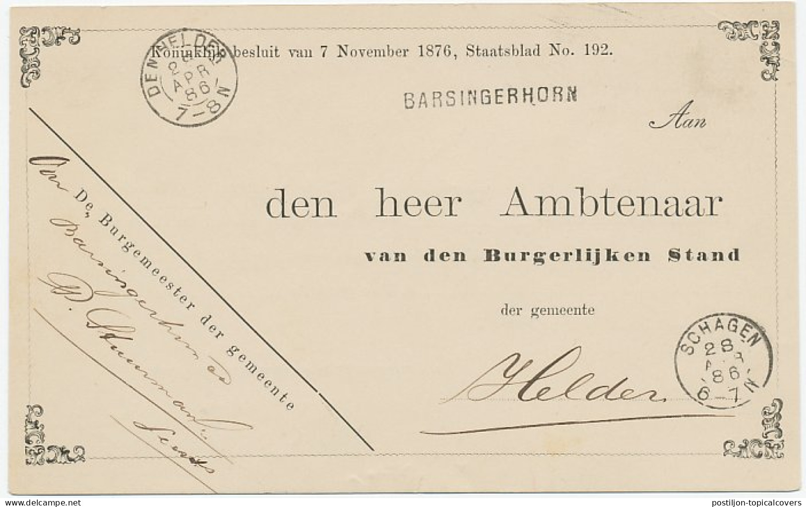 Naamstempel Barsingerhorn 1886 - Covers & Documents