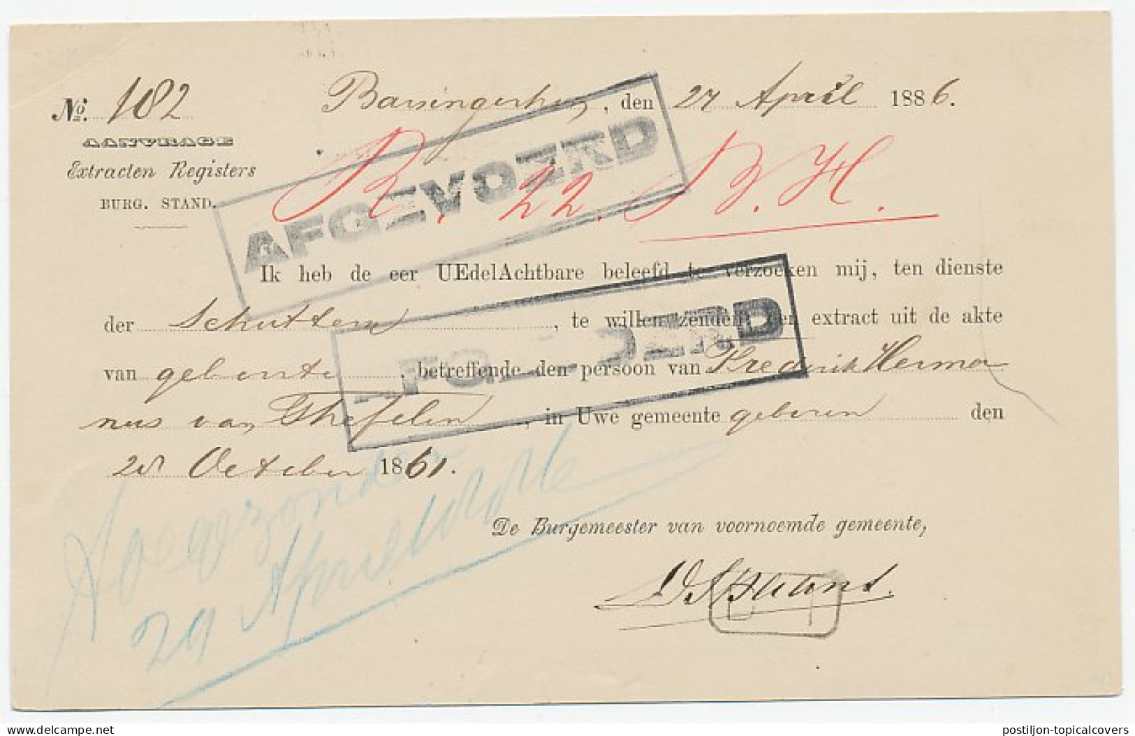 Naamstempel Barsingerhorn 1886 - Cartas & Documentos