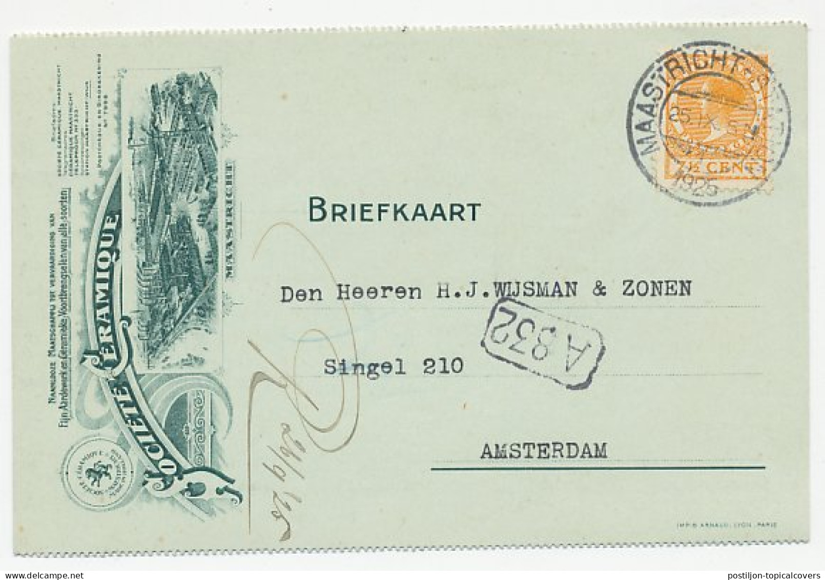 Firma Briefkaart Maastricht 1925 - Societe Ceramique - Unclassified