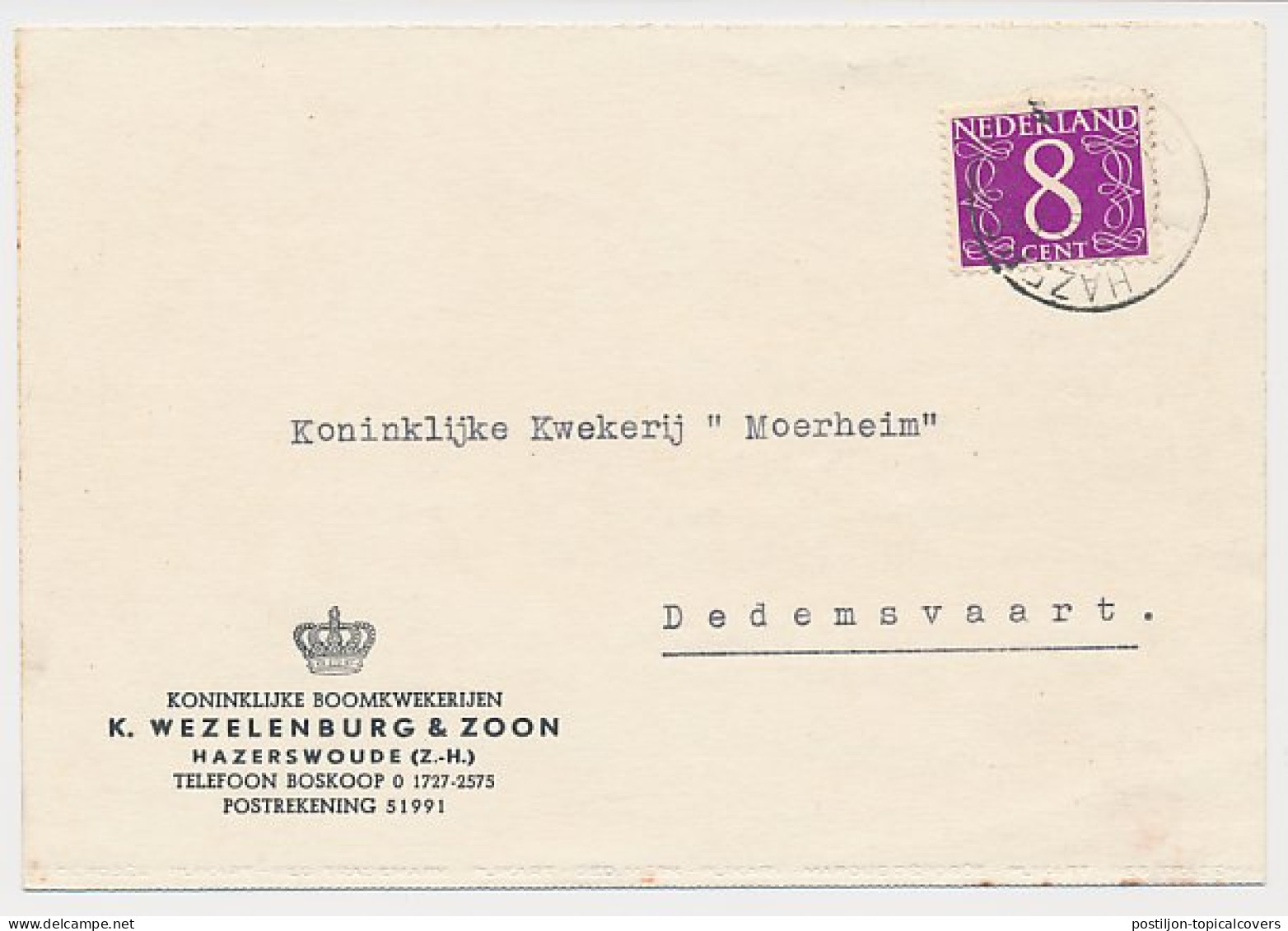 Firma Briefkaart Hazerswoude 1964 - Boomkwekerij - Zonder Classificatie