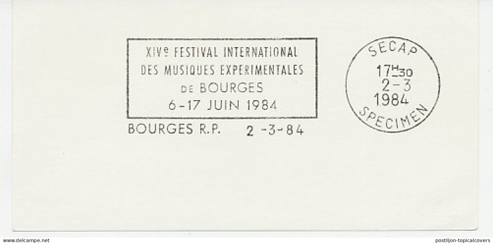 Specimen Postmark Card France 1984 International Festival - Experimental Music  - Music