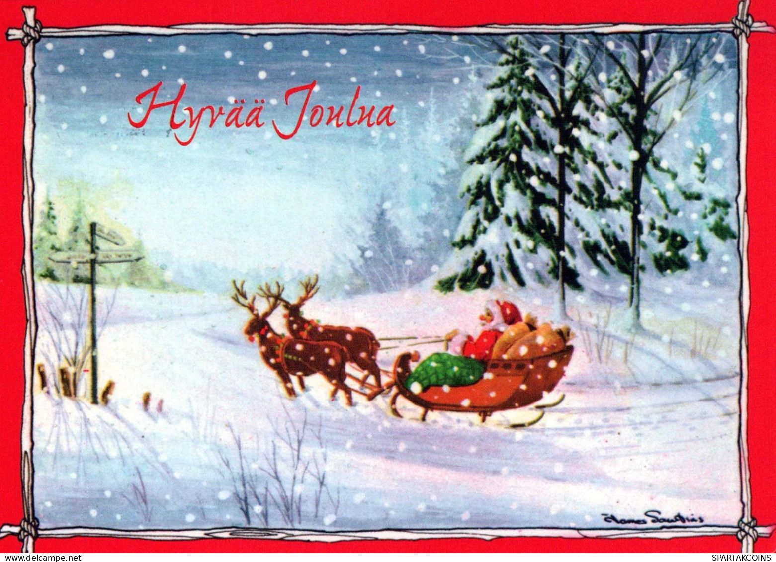 PAPÁ NOEL Feliz Año Navidad CIERVOS Vintage Tarjeta Postal CPSM #PBB165.ES - Santa Claus