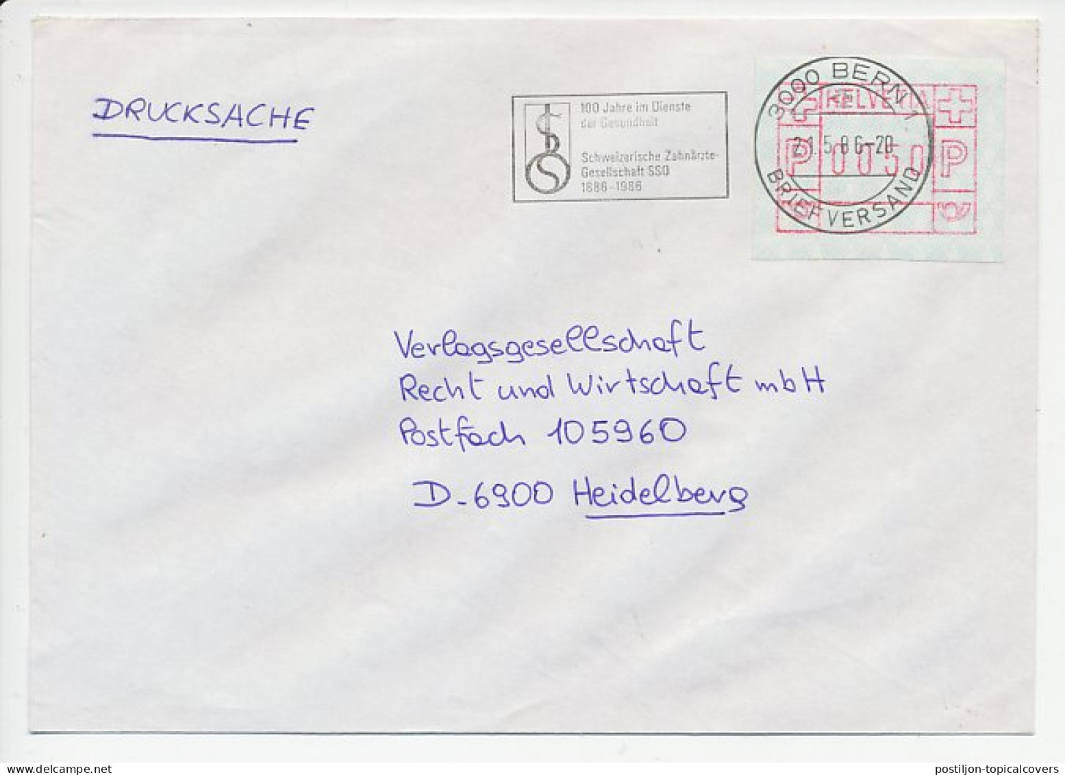 Cover / Postmark Switzerland 1986 Dentists Society - Geneeskunde