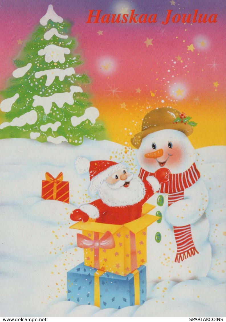 PAPÁ NOEL Feliz Año Navidad MUÑECO DE NIEVE Vintage Tarjeta Postal CPSM #PAU383.ES - Santa Claus