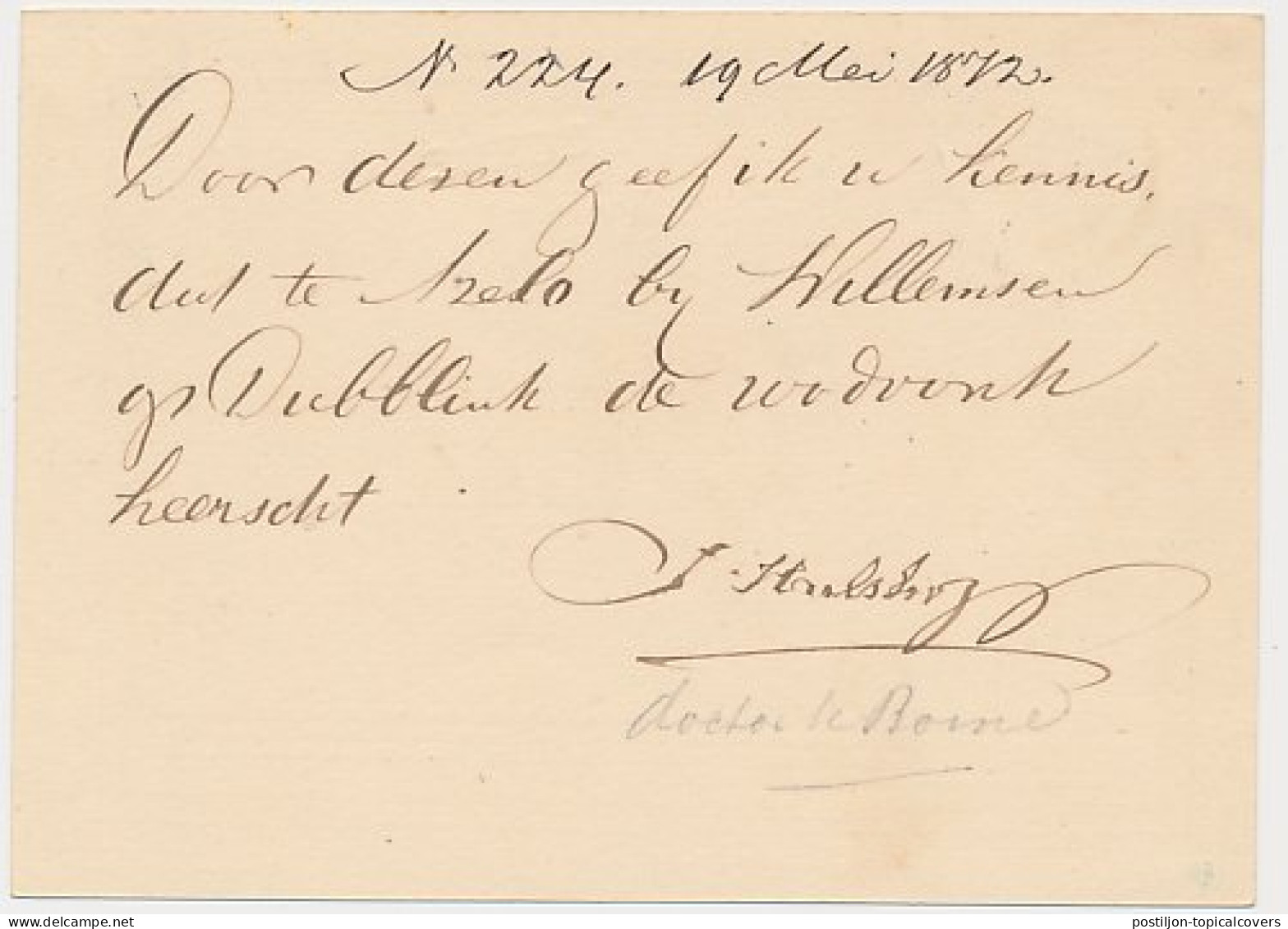 Borne - Trein Takjestempel Arnhem - Oldenzaal 1872 - Cartas & Documentos