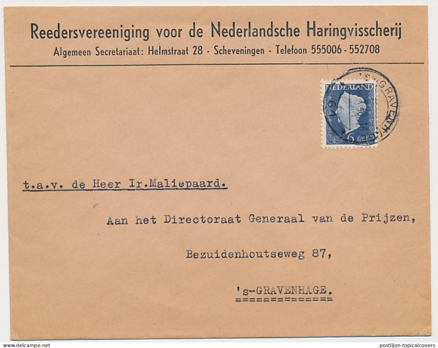 Envelop Scheveningen 1948 - Reedersvereeniging Haringvisscherij - Non Classés