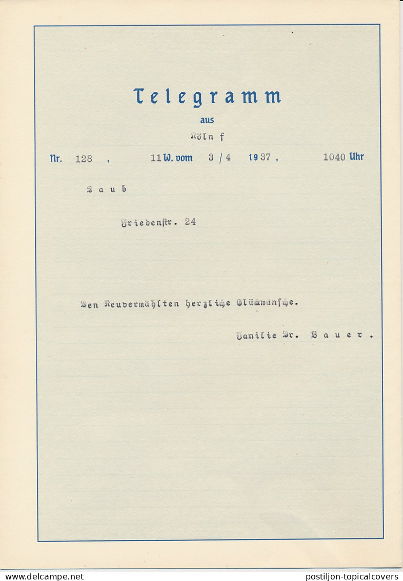 Telegram Germany 1937 Schmuckblatt Telegramme - Nazi Flag Under Sailing Ship - Ocean Liner - Sun - Swastika - Schiffe