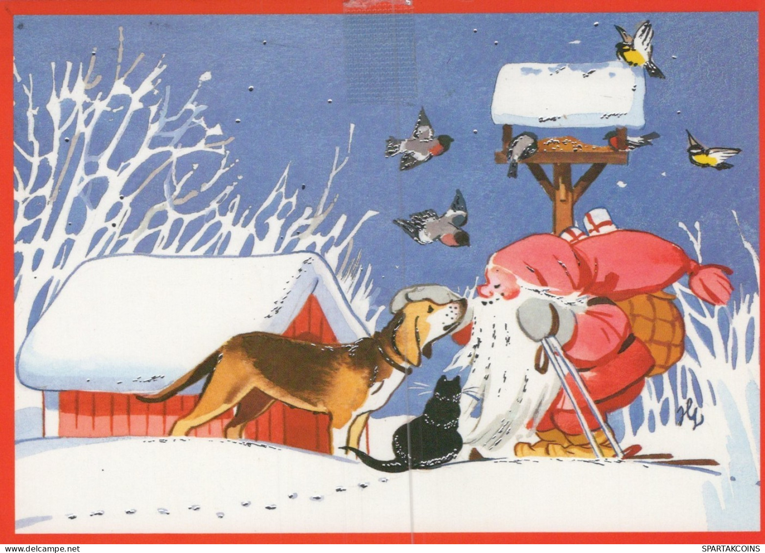 PAPÁ NOEL PERRO NAVIDAD Fiesta Vintage Tarjeta Postal CPSM #PAK895.ES - Kerstman