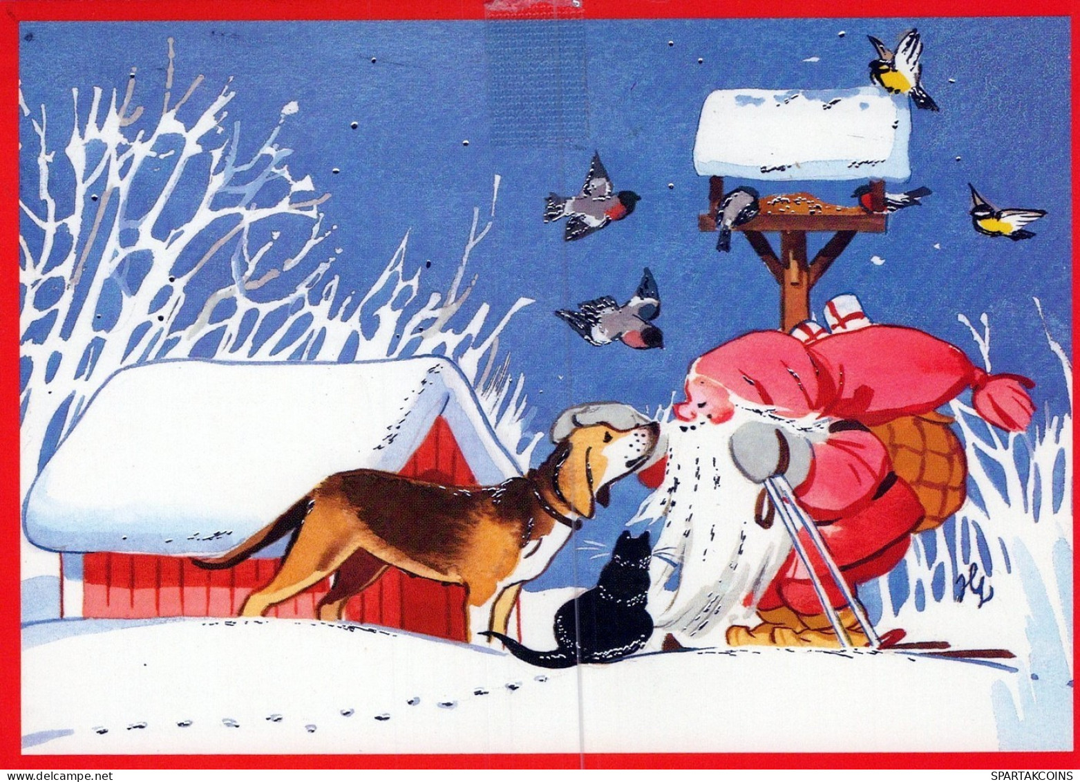 PAPÁ NOEL PERRO NAVIDAD Fiesta Vintage Tarjeta Postal CPSM #PAK895.ES - Santa Claus