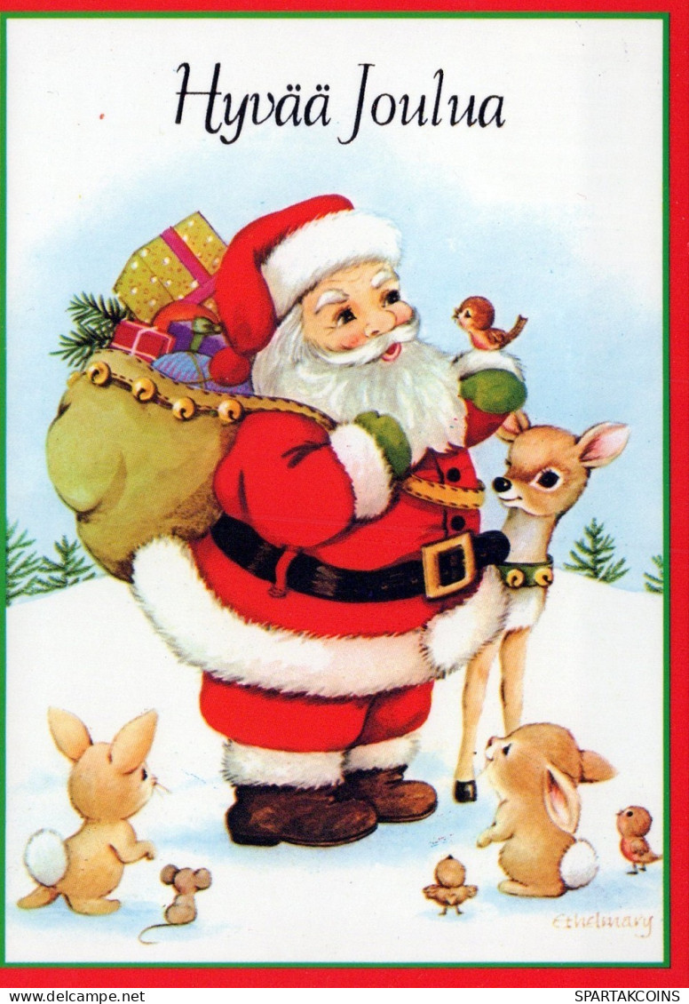 PAPÁ NOEL Animales NAVIDAD Fiesta Vintage Tarjeta Postal CPSM #PAK490.ES - Kerstman