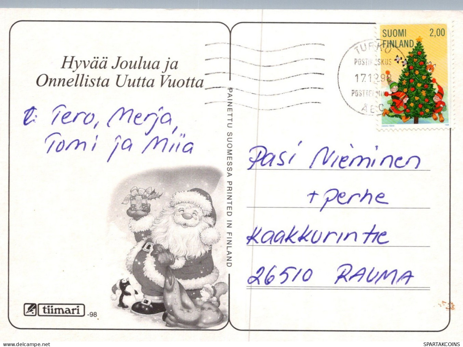 PAPÁ NOEL Animales NAVIDAD Fiesta Vintage Tarjeta Postal CPSM #PAK755.ES - Kerstman